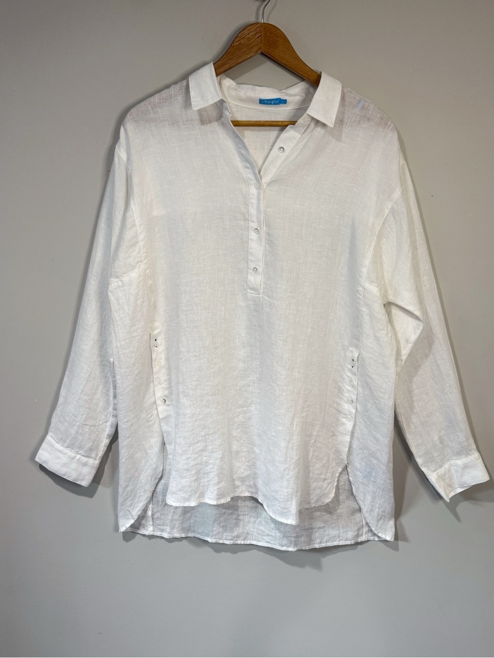 J. McLaughlin NWOT 100% Linen White Fallon Popover Tunic Coastal Minimalist L